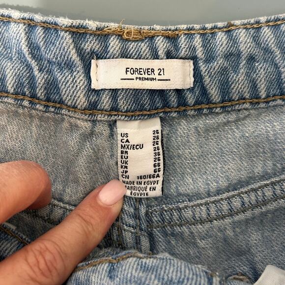 Forever 21 wide leg jeans size 26 raw hem high waist pink side stitching - Picture 4 of 7